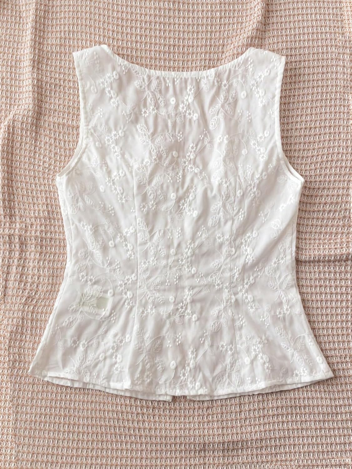 Women'S Bow Tie Front V Neck Floral Embroidery Tank Blouses Tops