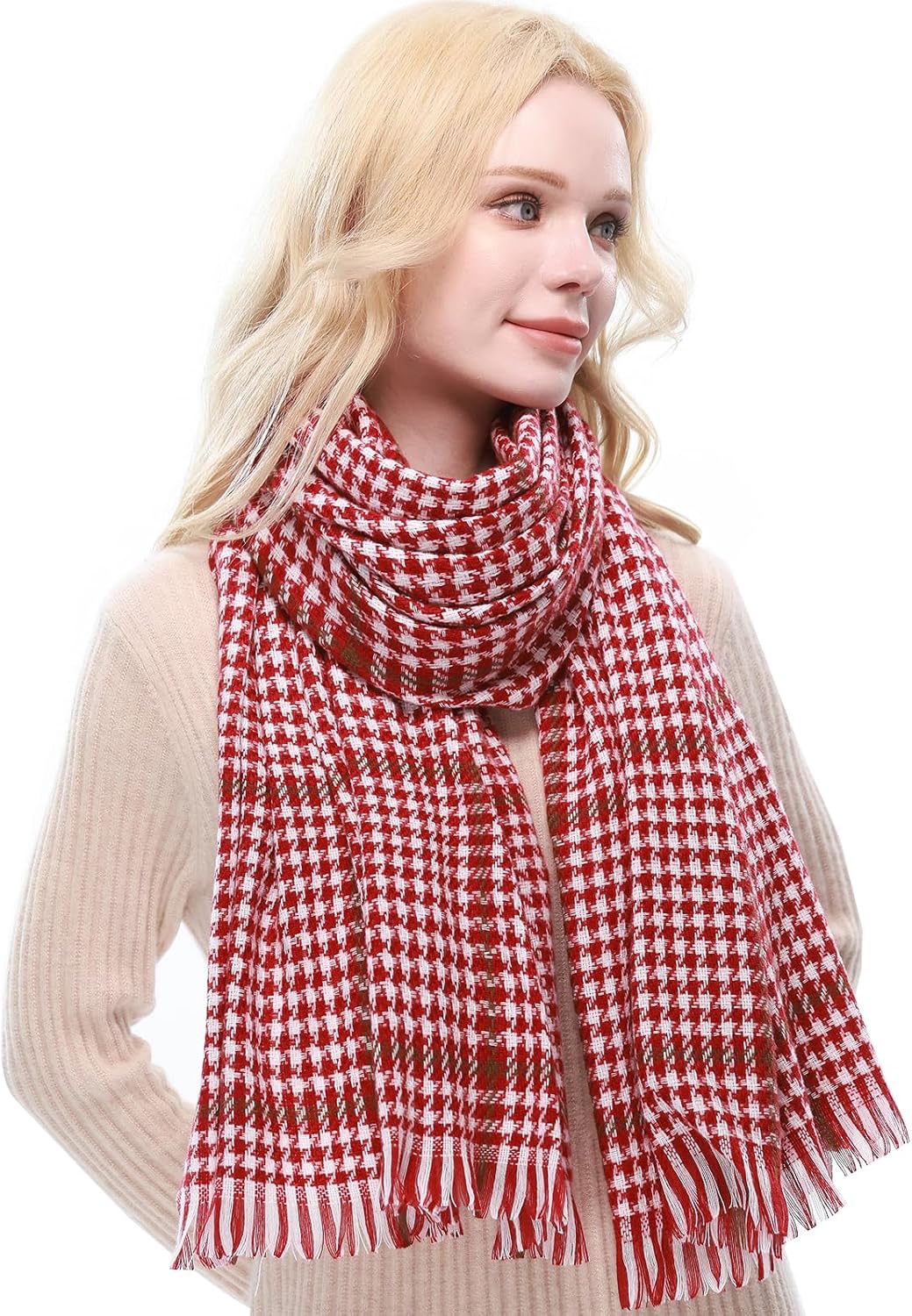 RIIQIICHY Plaid Scarf for Women Fall Winter Pashmina Scarves Wraps for Cold Weather Warm Large