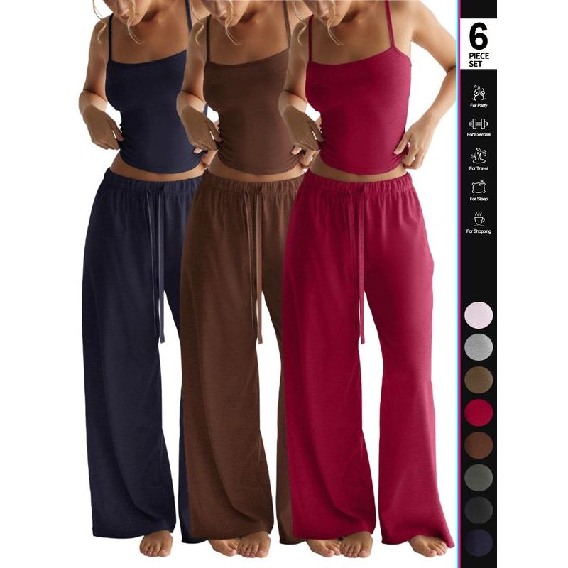 Women'S Solid Cami Top & Wide Leg Pants Lounge Set, Casual Comfy Pyjama Set for Women, Comfy Basic Loungewear Set for Daily Home Wear, Minimalist Pajamas, Nightwear