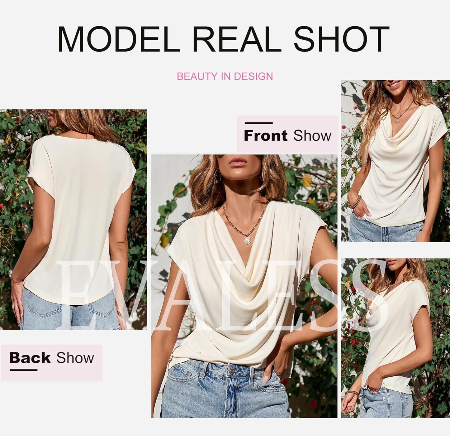 Shirts for Women Fashion 2025 Cowl Neck Tops for Women Dressy Casual Short Sleeve Clothes Summer Outfits