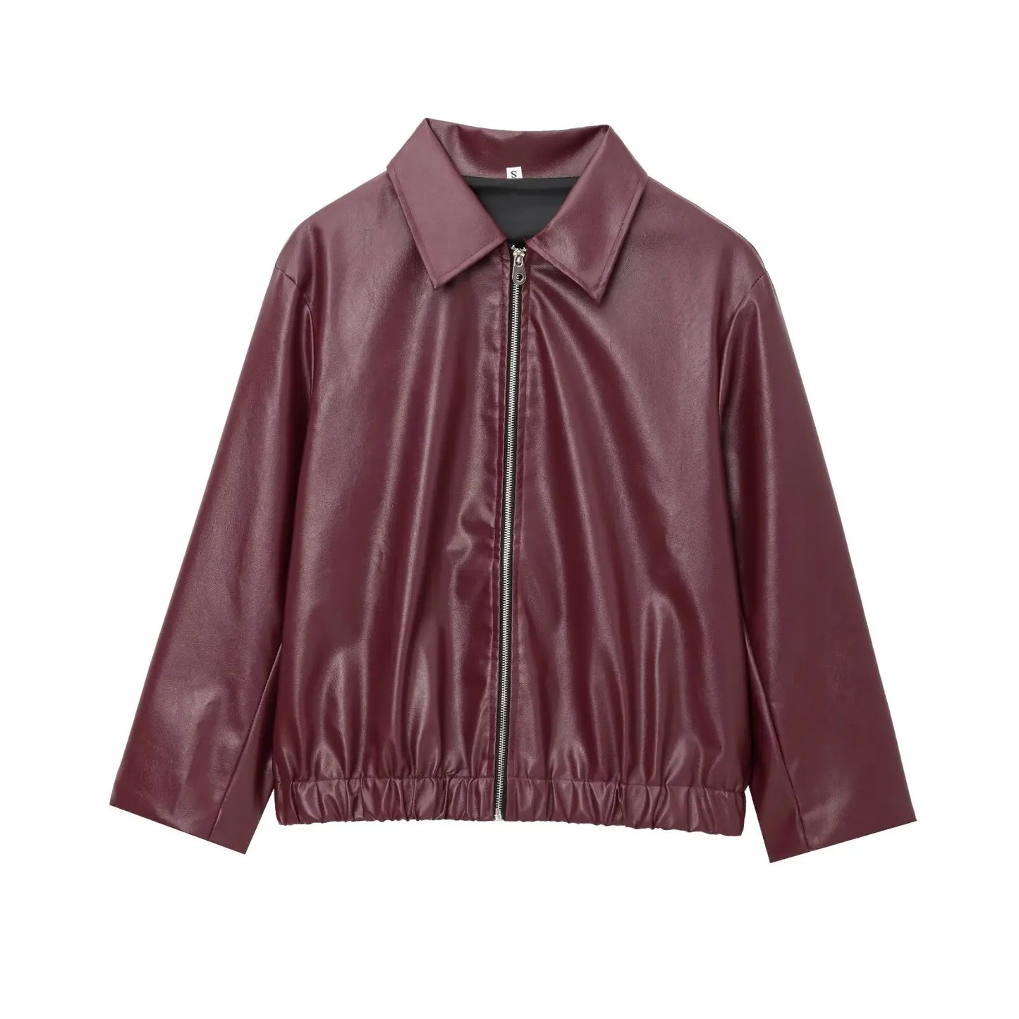 ZA 2024 Autumn Women American Style Vintage Solid Bordeaux Red Short Jacket Women'S Zipper Long Sleeve Chic Leather Jacket