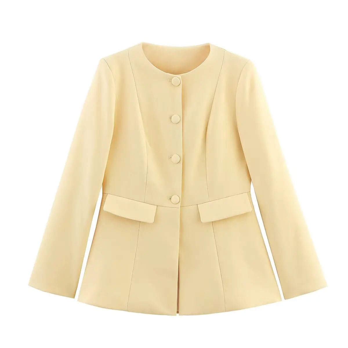 2025 Elegant Women'S Yellow Slim Blazer Jacket Female O-Neck Long Sleeve Single Breasted Suit Coat Lady Office Streetwear