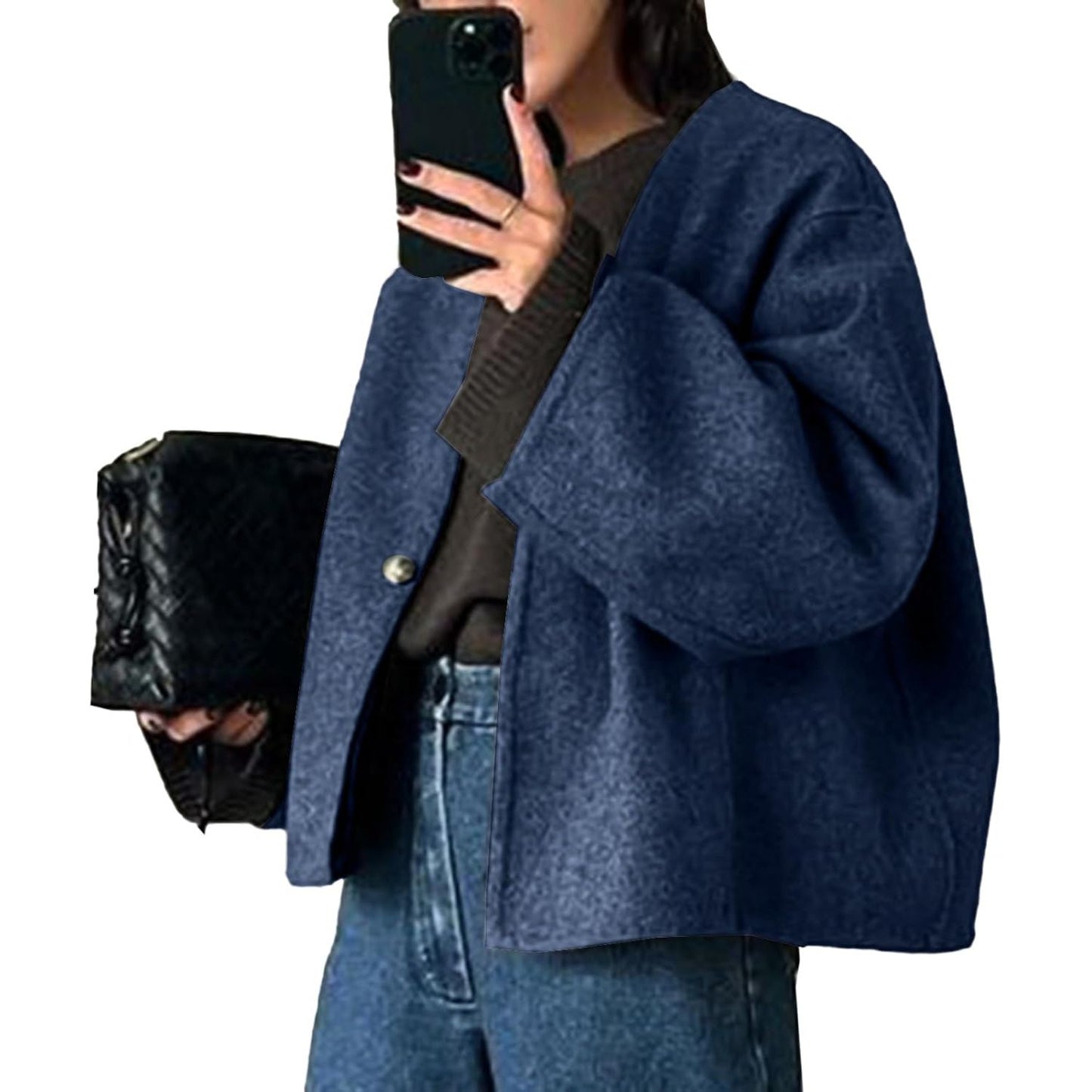 Women Cropped Wool Blend Coats Long Sleeve Coat Jacket Peacoat Fall Winter Outwear Overcoat