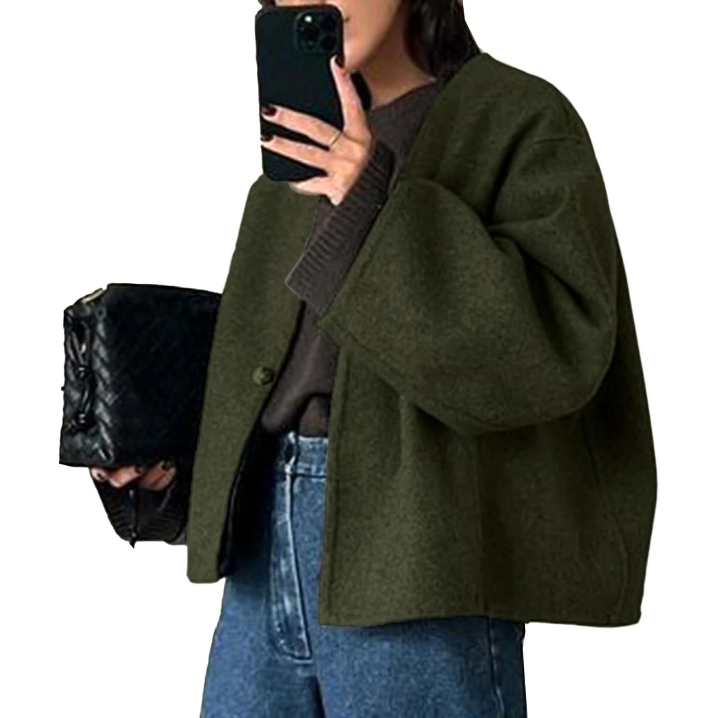 Women Cropped Wool Blend Coats Long Sleeve Coat Jacket Peacoat Fall Winter Outwear Overcoat