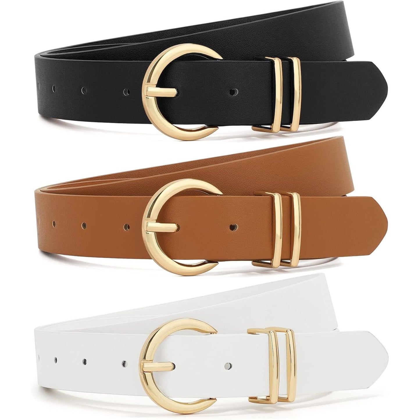 3 Pack Women Belts for Jeans Dresses Pants Ladies Leather Waist Belt with Gold Buckle