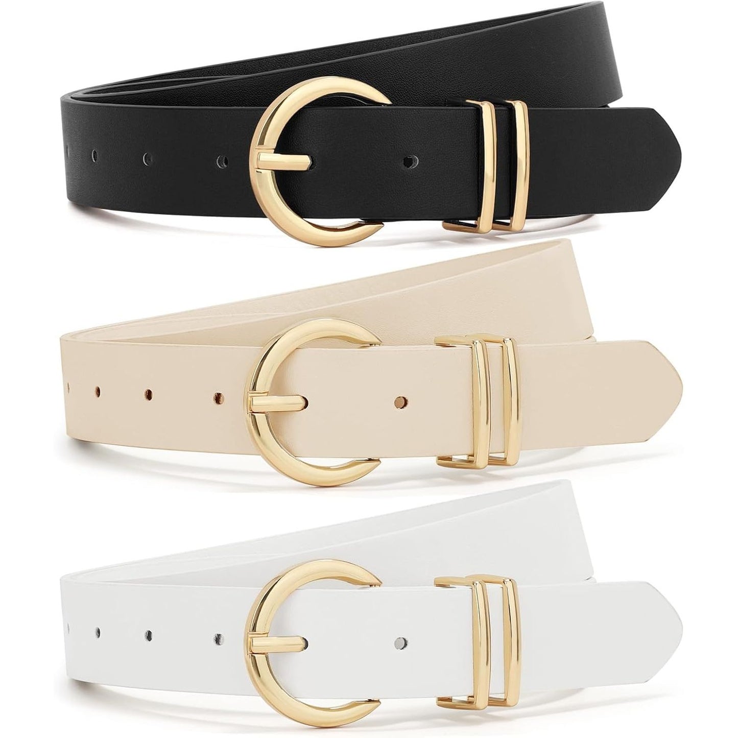 3 Pack Women Belts for Jeans Dresses Pants Ladies Leather Waist Belt with Gold Buckle