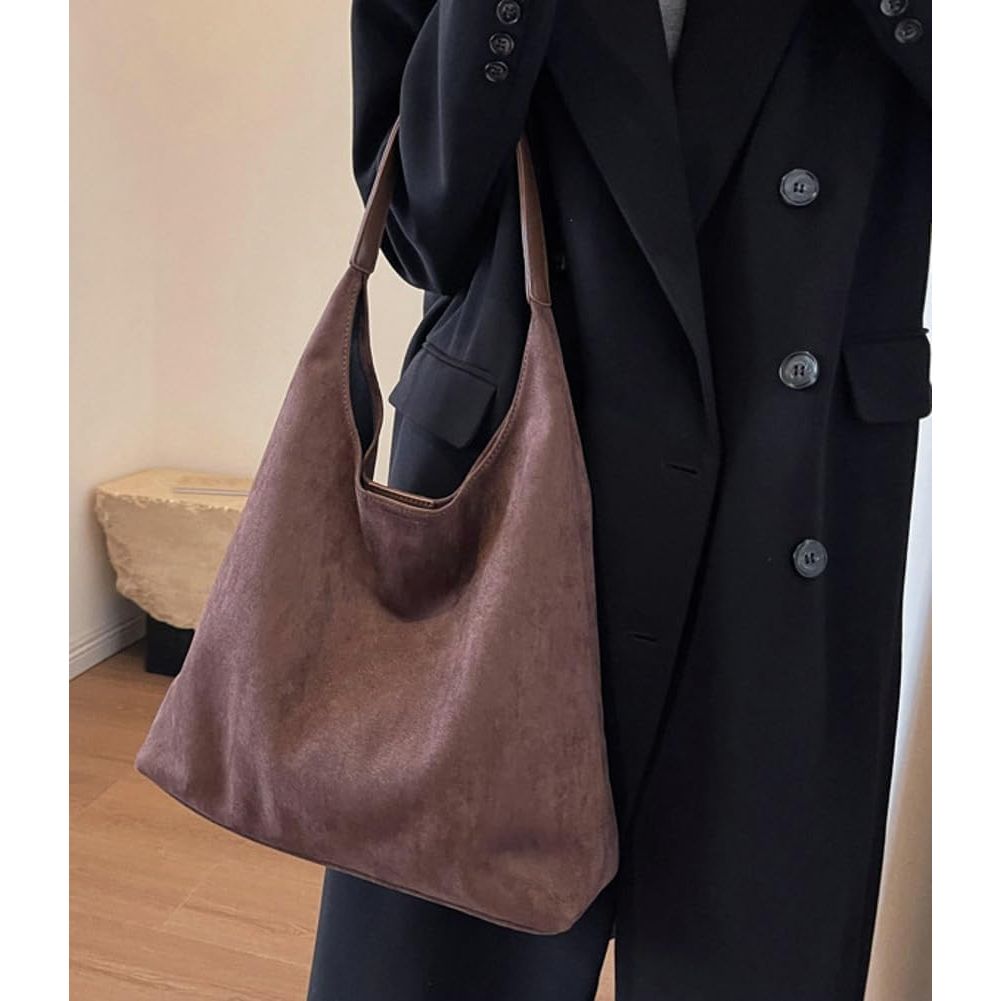 Trendy Suede Tote Bags for Women Work Bags Retro Suede Slouchy Bag Travel Handbag Office College Tote Handbag 2025