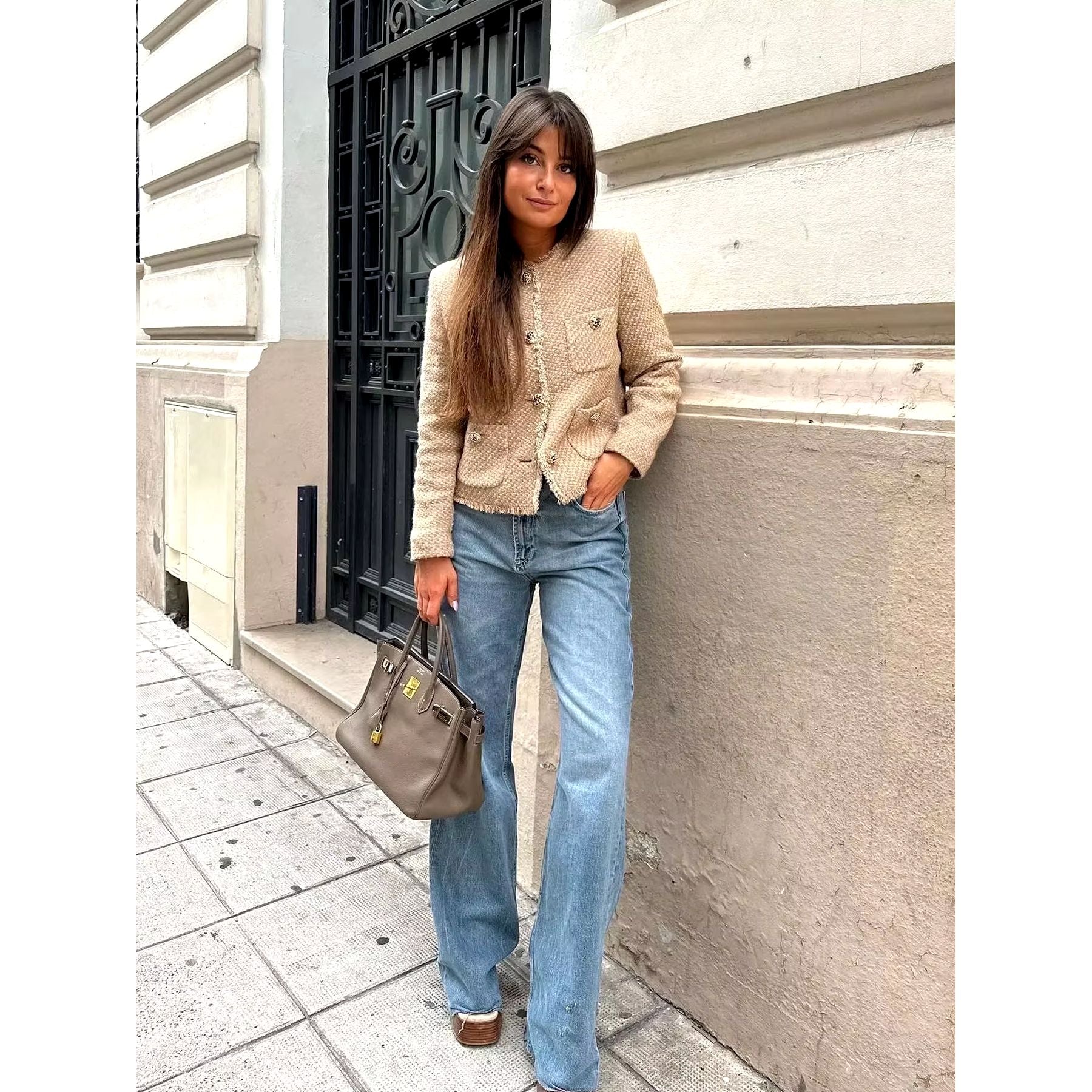 Women'S Jacket Coat Tweed Cropped Jacket New in Outerwears Autumn Winter Crop Jacket Woman Long Sleeve Elegant Short Coats