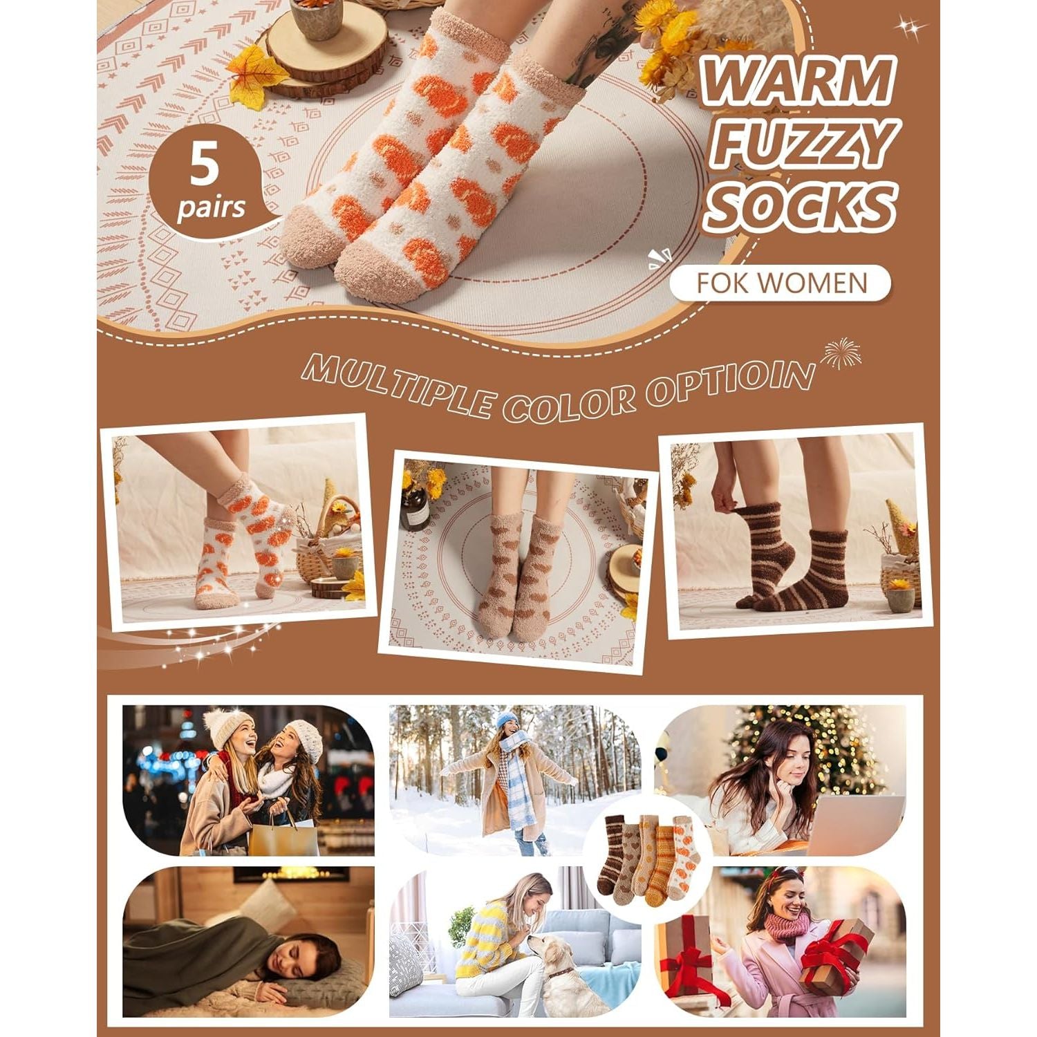 Fuzzy Socks for Women Fluffy Cozy Slipper Socks Fall Halloween Socks Gifts Pumpkin Slippers