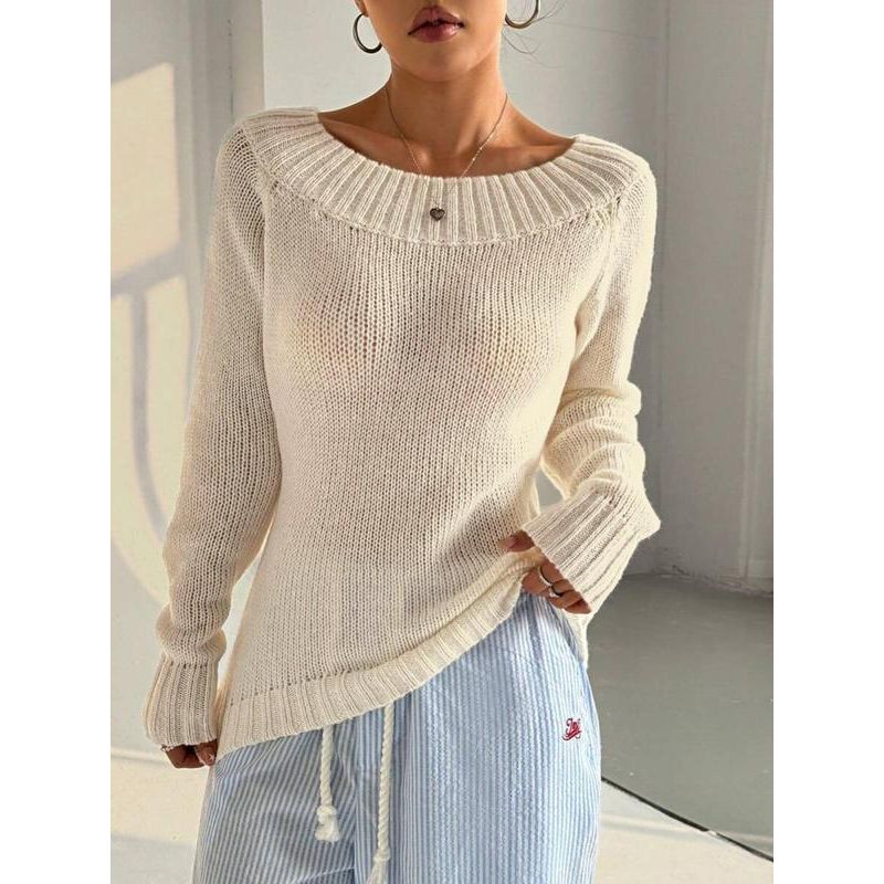 Women'S Plain Sweater, Casual Long Sleeve Jumper for Spring & Fall, Fashion Women'S Knitwear for Daily Wear