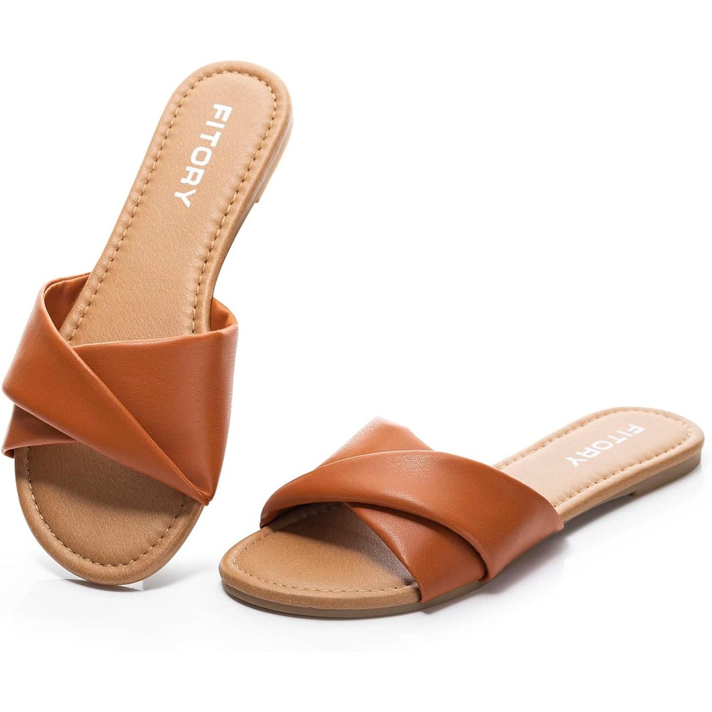 Women'S Flat Sandals Fashion Slides with Soft Leather Slippers for Summer Size 6-11