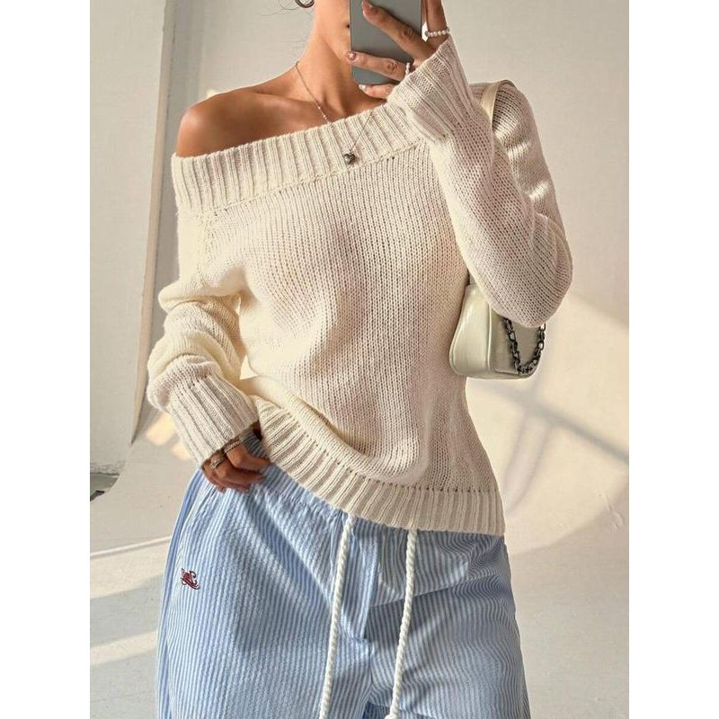 Women'S Plain Sweater, Casual Long Sleeve Jumper for Spring & Fall, Fashion Women'S Knitwear for Daily Wear