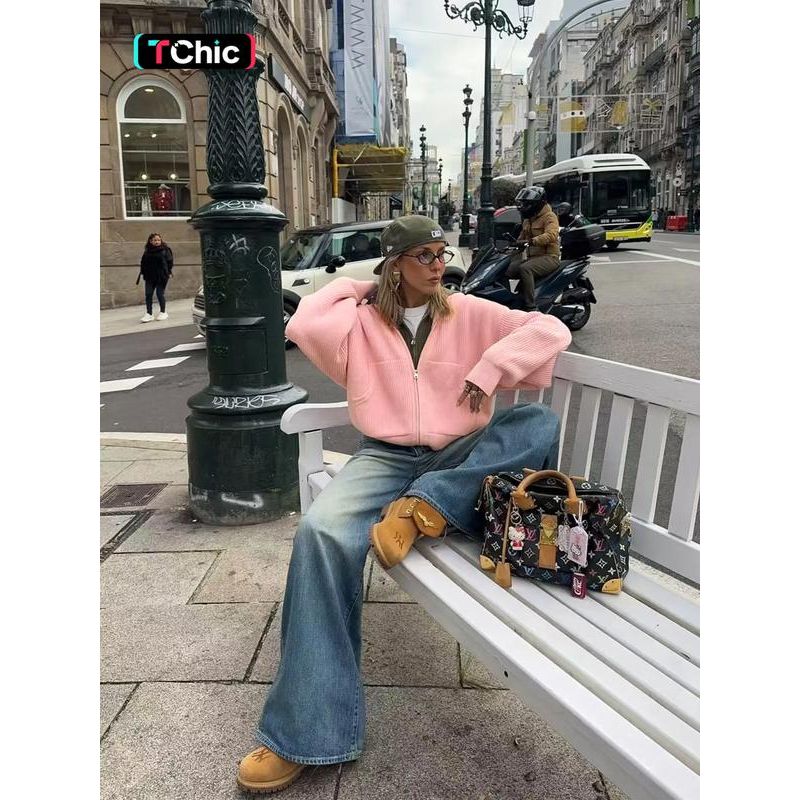 Women'S Plain Hooded Zipper Knit Sweater, Casual Long Sleeve Pullover for Fall & Winter, Comfortable Ladies Fashion Top