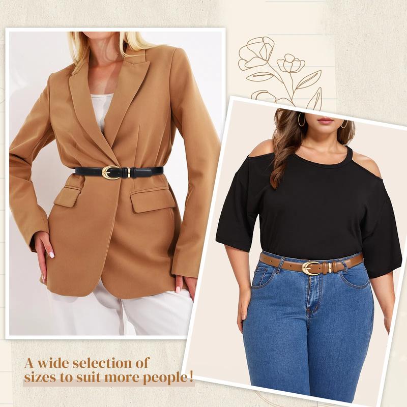 JASGOOD Women Leather Belt for Jeans Pants Fashion Ladies Skinny Faux Leather Belt with Gold Buckle