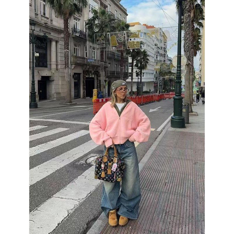 Women'S Plain Hooded Zipper Knit Sweater, Casual Long Sleeve Pullover for Fall & Winter, Comfortable Ladies Fashion Top