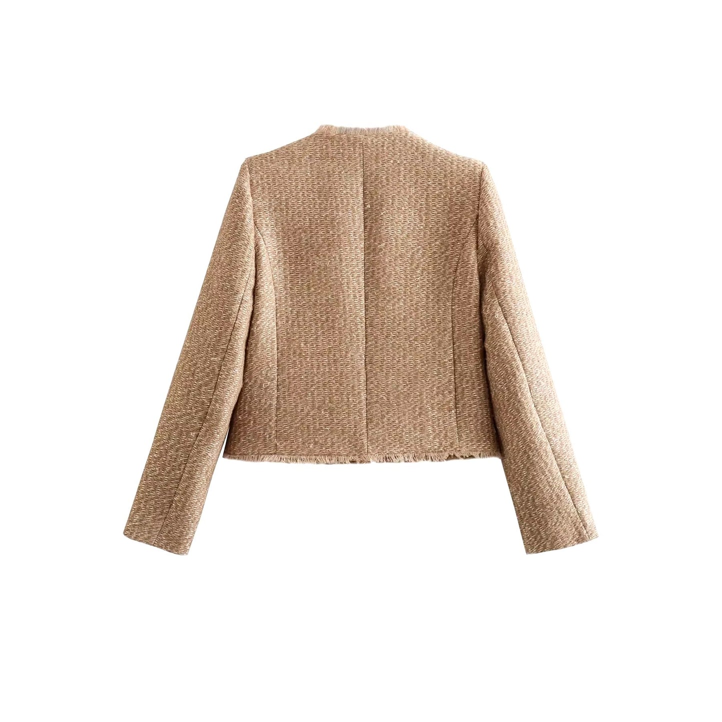 Women'S Jacket Coat Tweed Cropped Jacket New in Outerwears Autumn Winter Crop Jacket Woman Long Sleeve Elegant Short Coats