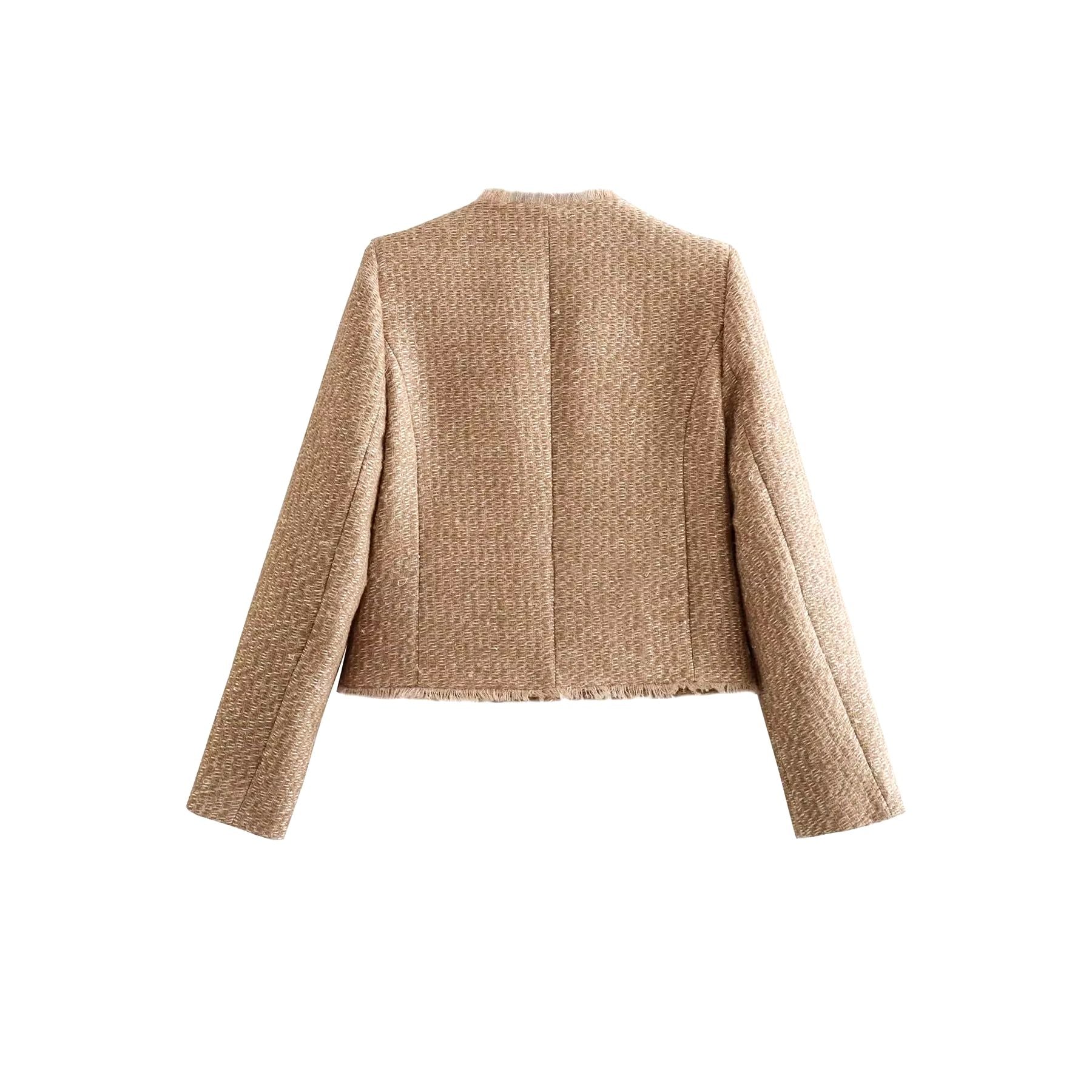 Women'S Jacket Coat Tweed Cropped Jacket New in Outerwears Autumn Winter Crop Jacket Woman Long Sleeve Elegant Short Coats