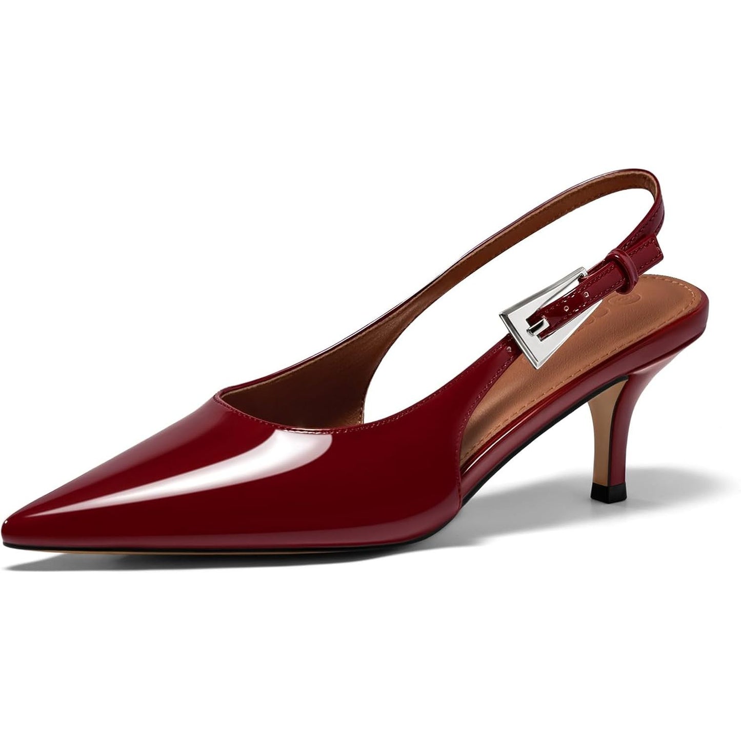 Womens Slingback Heels Kitten Low Heel Dress Shoes Closed Pointed Toe Buckle Pumps Work Wedding Shoes