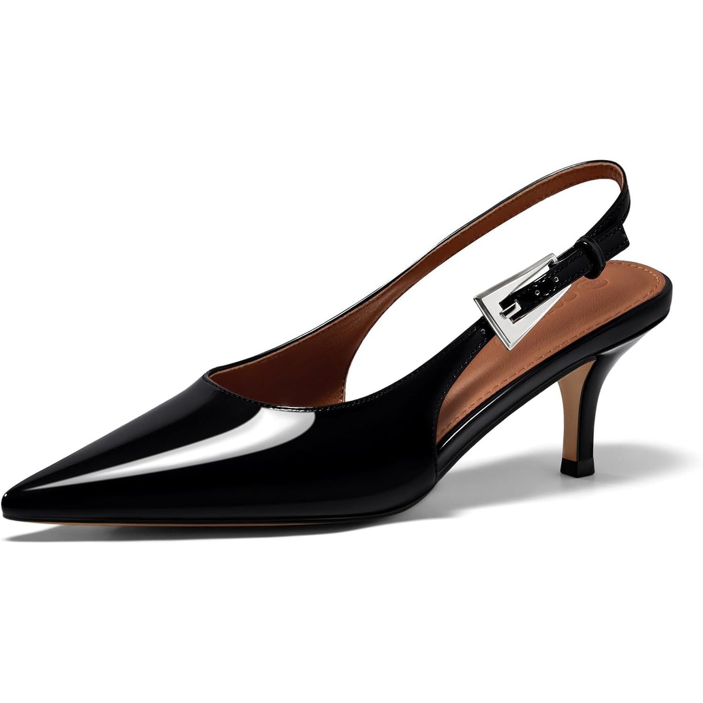 Womens Slingback Heels Kitten Low Heel Dress Shoes Closed Pointed Toe Buckle Pumps Work Wedding Shoes