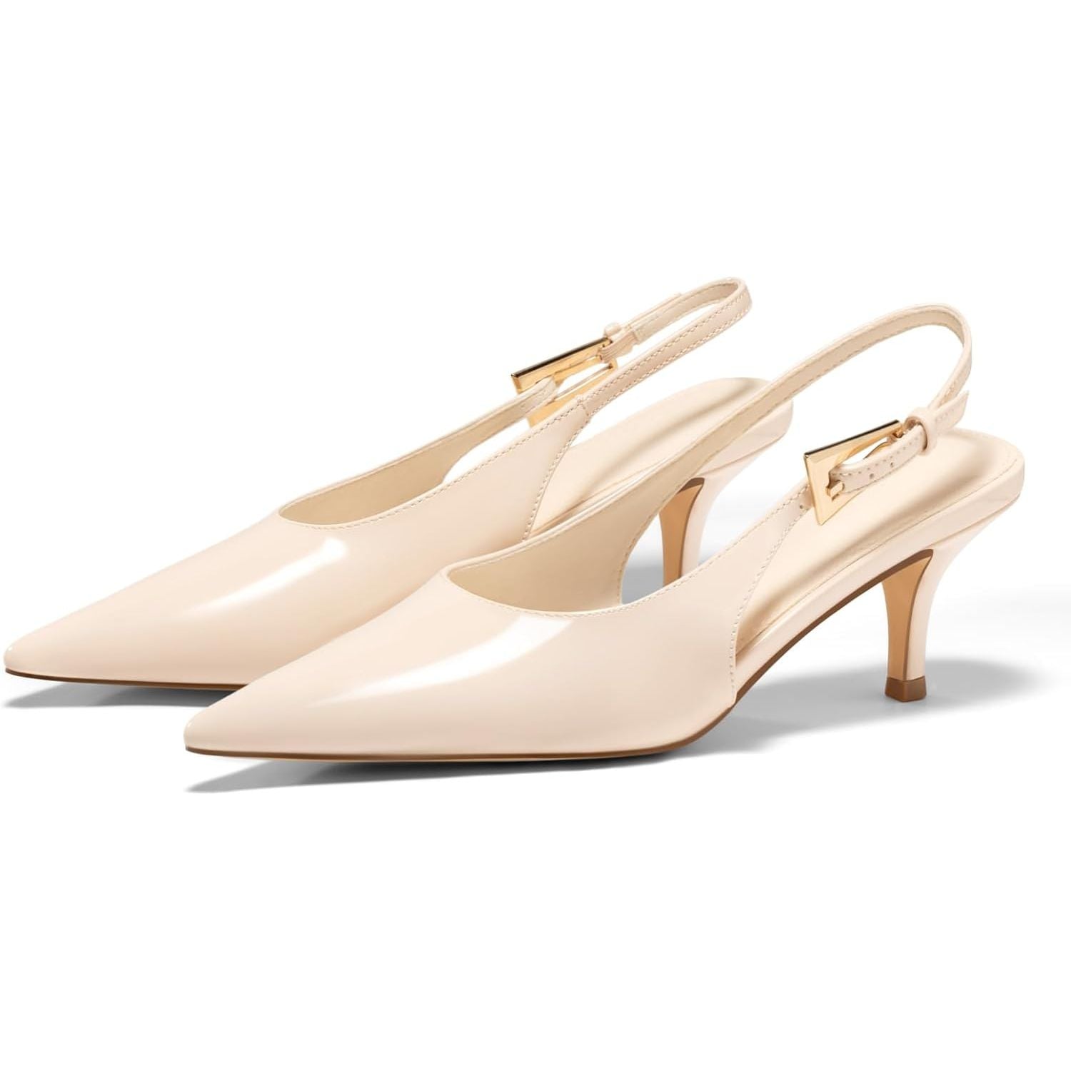 Womens Slingback Heels Kitten Low Heel Dress Shoes Closed Pointed Toe Buckle Pumps Work Wedding Shoes
