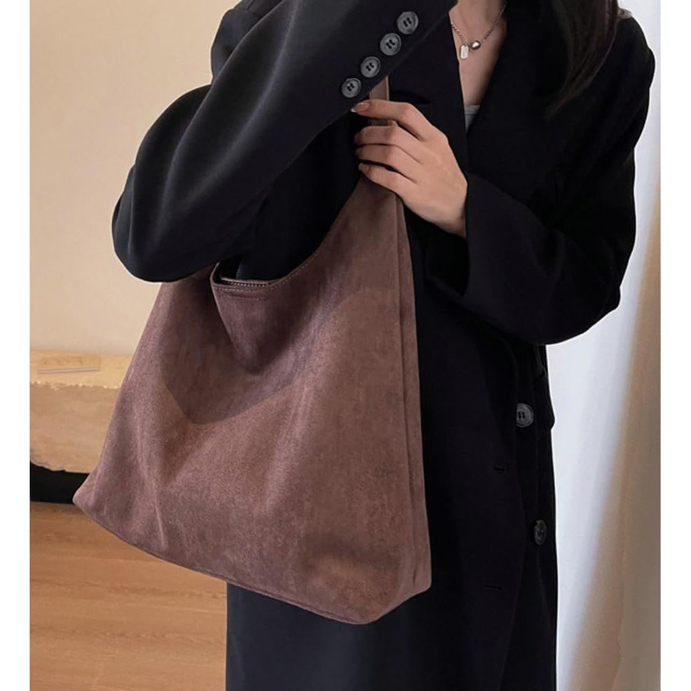 Trendy Suede Tote Bags for Women Work Bags Retro Suede Slouchy Bag Travel Handbag Office College Tote Handbag 2025