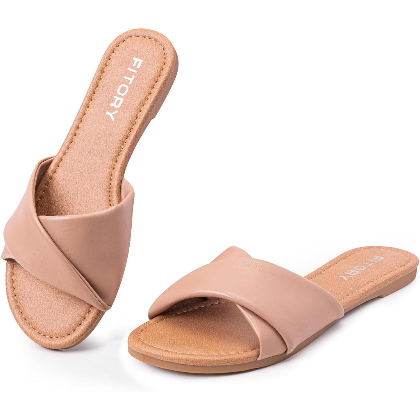 Women'S Flat Sandals Fashion Slides with Soft Leather Slippers for Summer Size 6-11