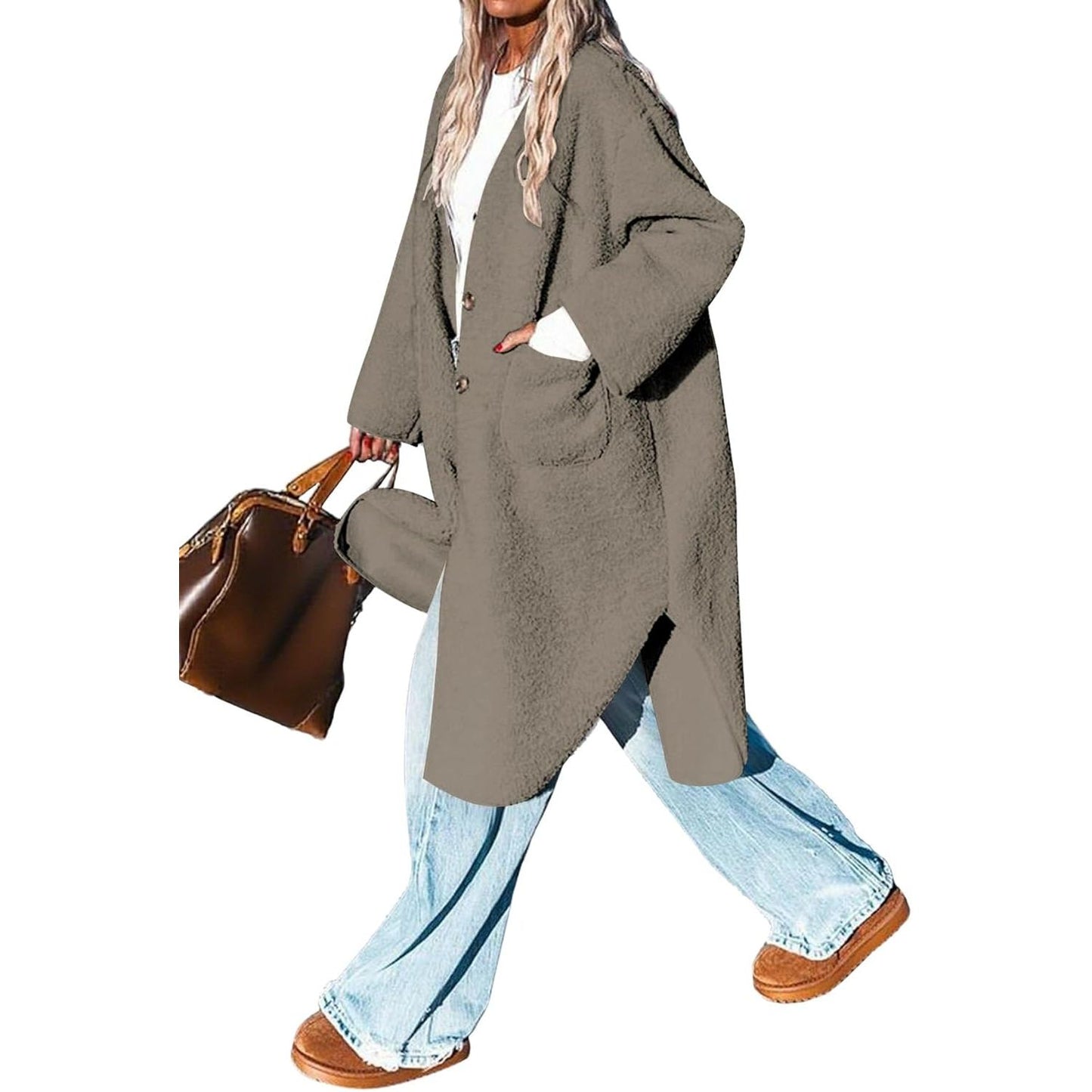 Women 2025 Winter Faux Fur Coats Fuzzy Fleece Open Front Outerwear Button down Sherpa Long Jackets