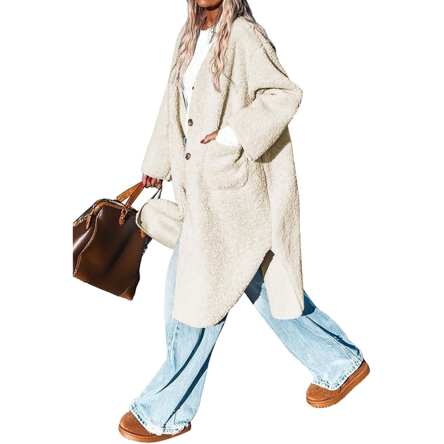 Women 2025 Winter Faux Fur Coats Fuzzy Fleece Open Front Outerwear Button down Sherpa Long Jackets