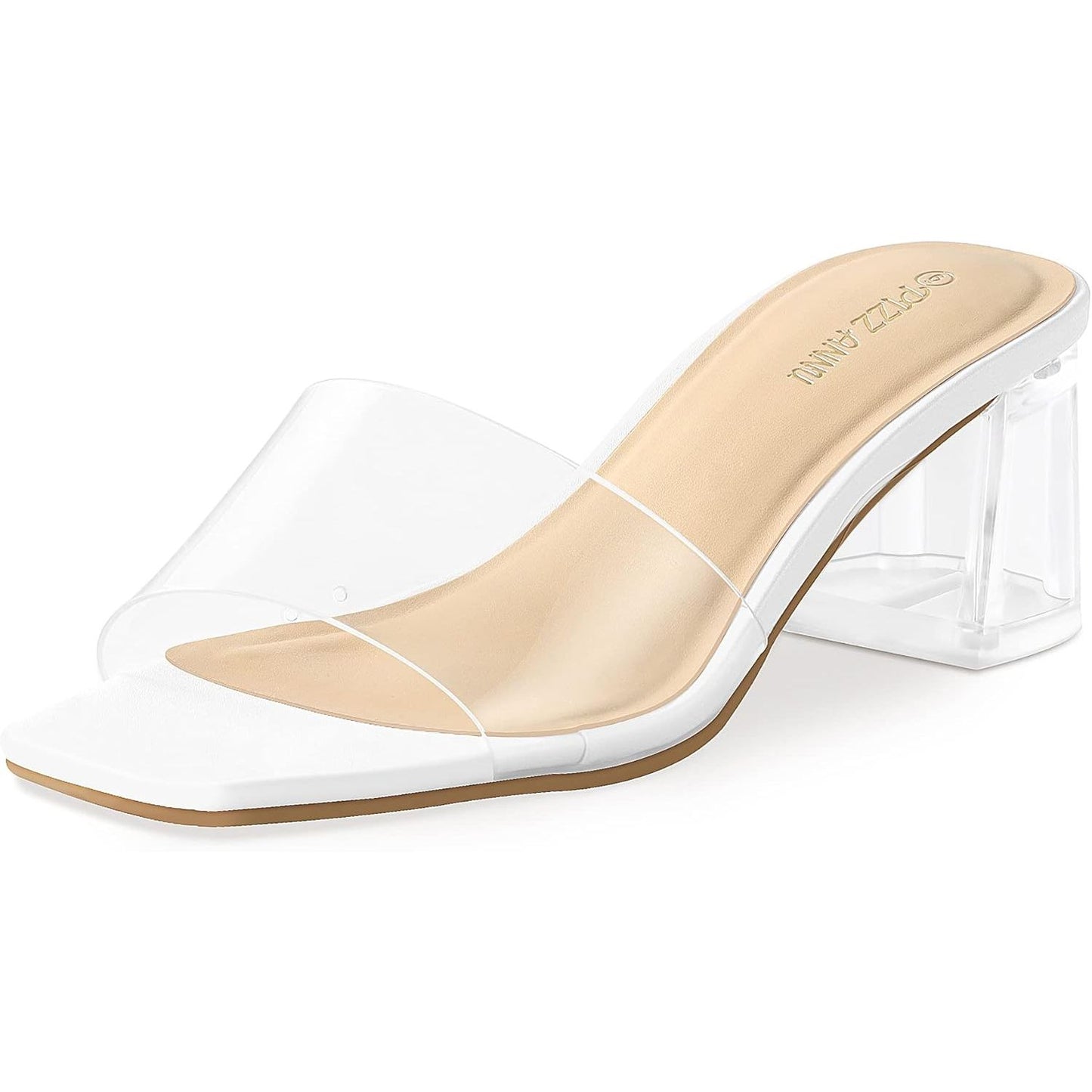 Women'S Square Open Toe Heels Sandals Low Block Chunky Heeled Sandal Slip on Mules Comfortable Casual Dress Pumps Shoes