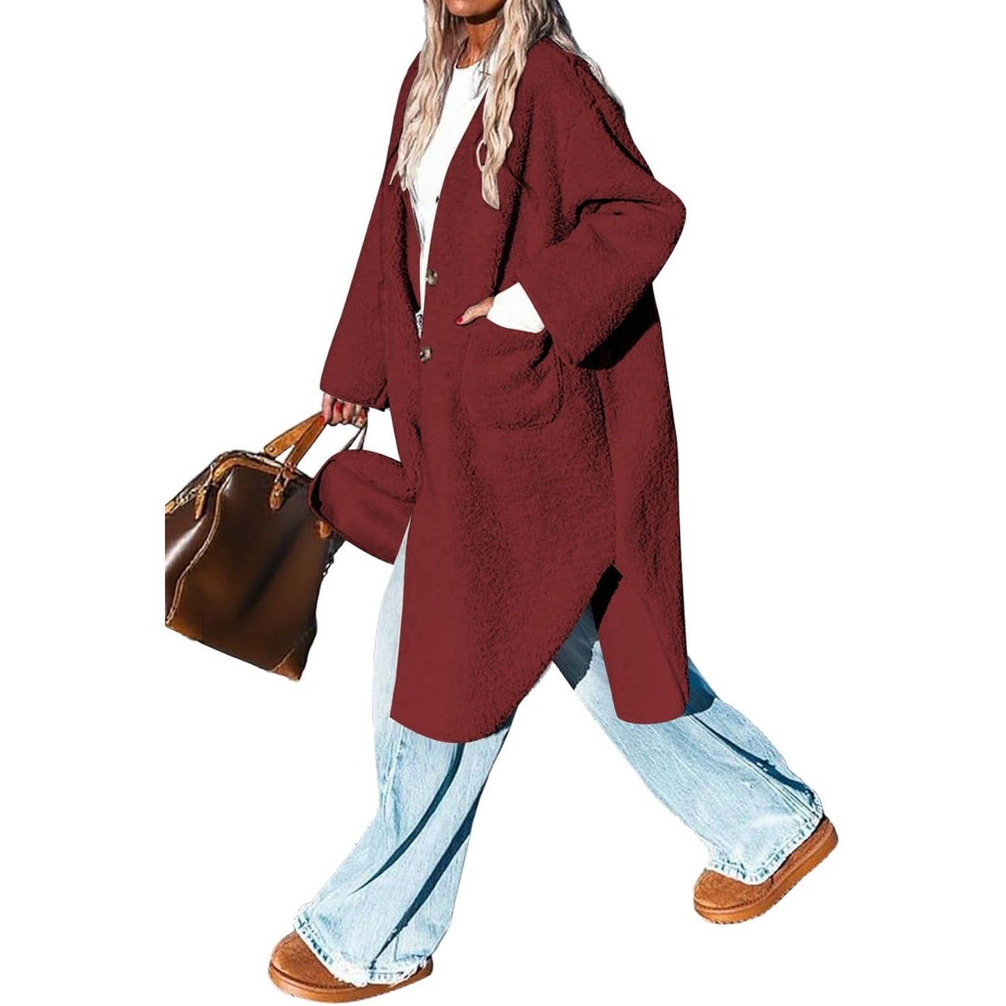 Women 2025 Winter Faux Fur Coats Fuzzy Fleece Open Front Outerwear Button down Sherpa Long Jackets