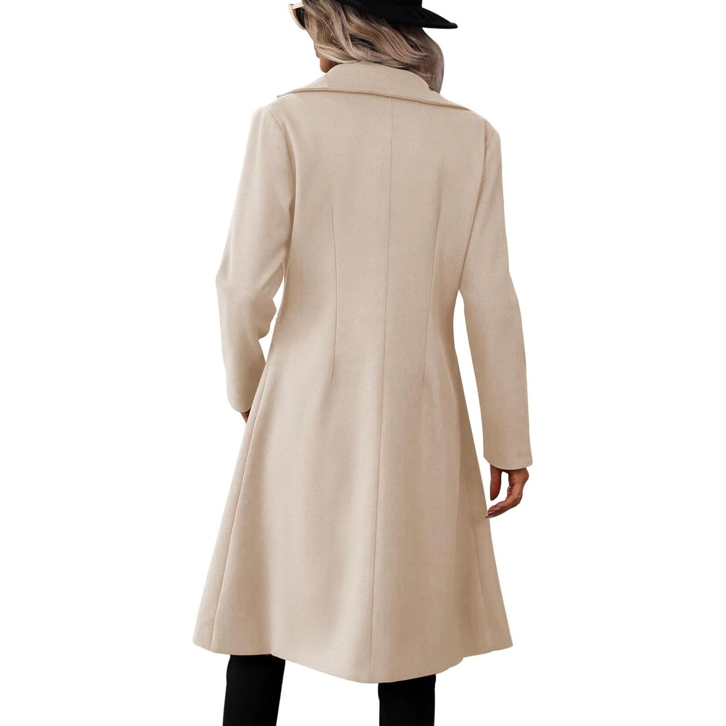Womens Long Double Breasted Coats Lapel Collar Pea Coat Winter Slim Fit Jackets Trench Coat Outwear