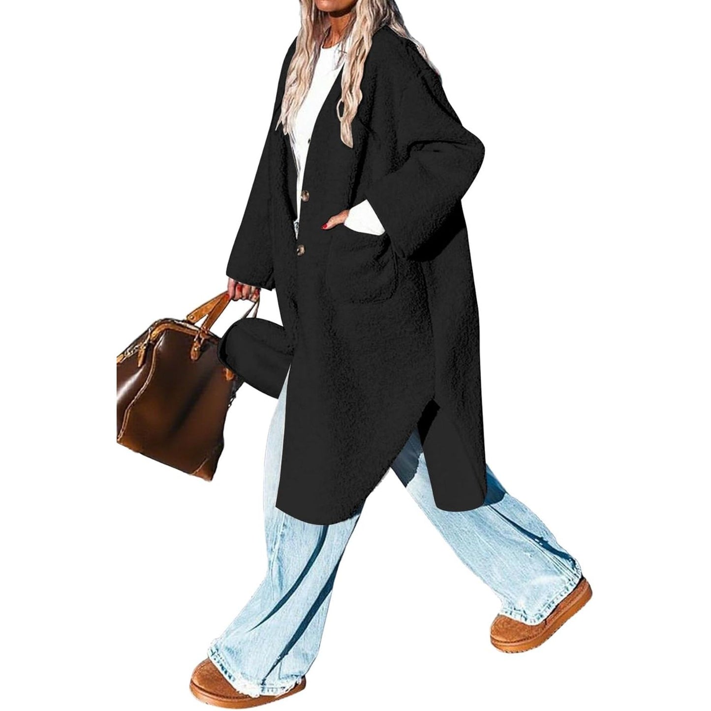 Women 2025 Winter Faux Fur Coats Fuzzy Fleece Open Front Outerwear Button down Sherpa Long Jackets