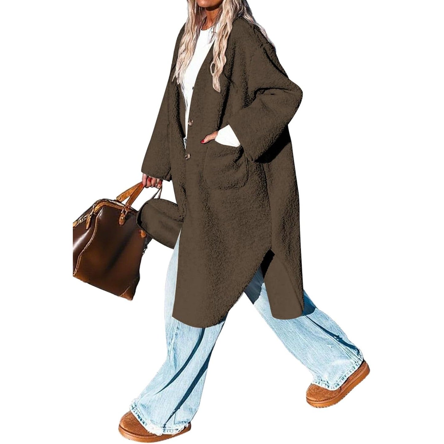 Women 2025 Winter Faux Fur Coats Fuzzy Fleece Open Front Outerwear Button down Sherpa Long Jackets