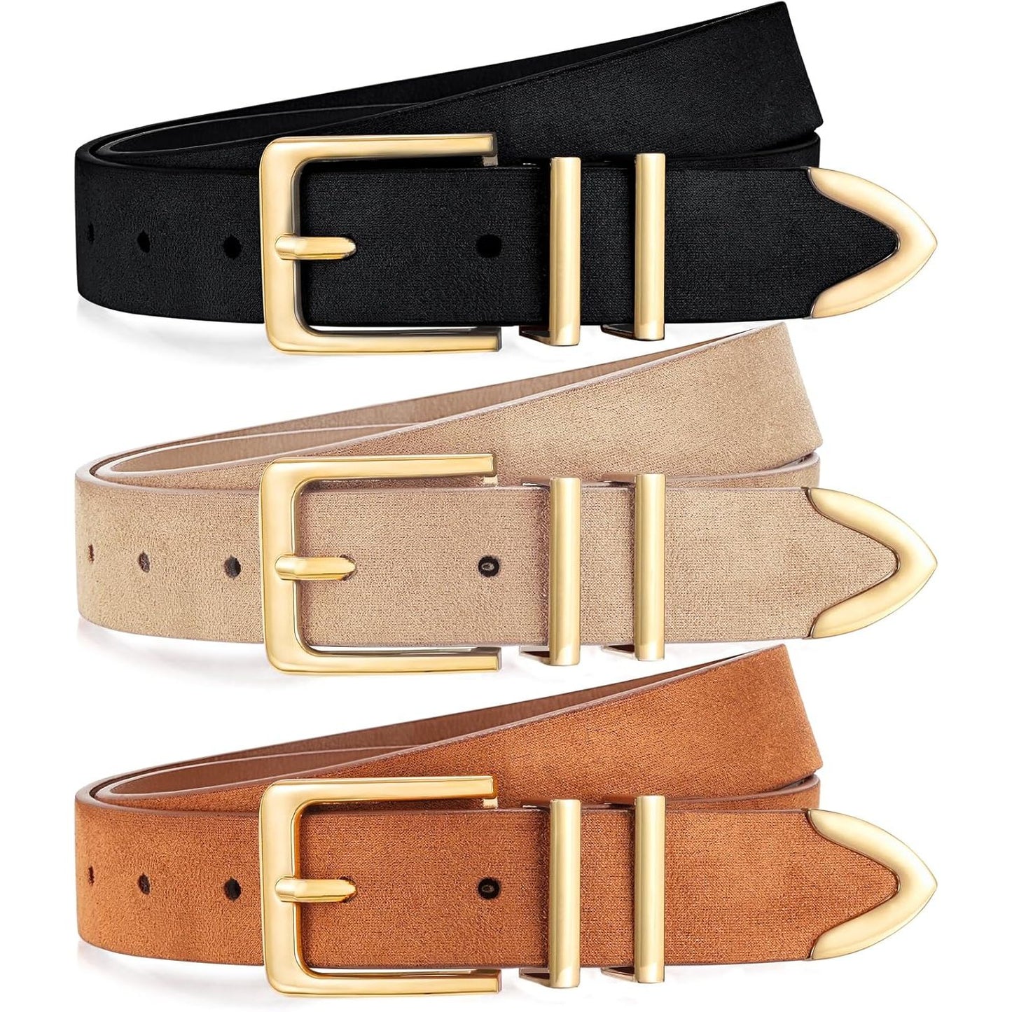 3 Pack Women Belts for Jeans Dresses Pants Ladies Leather Waist Belt with Gold Buckle