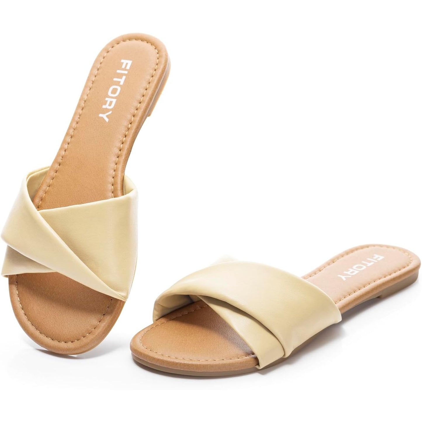 Women'S Flat Sandals Fashion Slides with Soft Leather Slippers for Summer Size 6-11