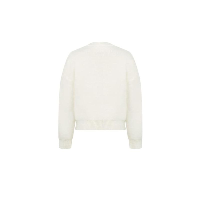 Women'S Figure Print round Neck Sweater, Casual Cozy Fitted Long Sleeve Jumper, Ladies Fall & Winter Knitwear for Everyday Daily Wear, Longsleeves Tops, Trending Clothing Women, Womenswear, Crewneck Knitted Tops, White