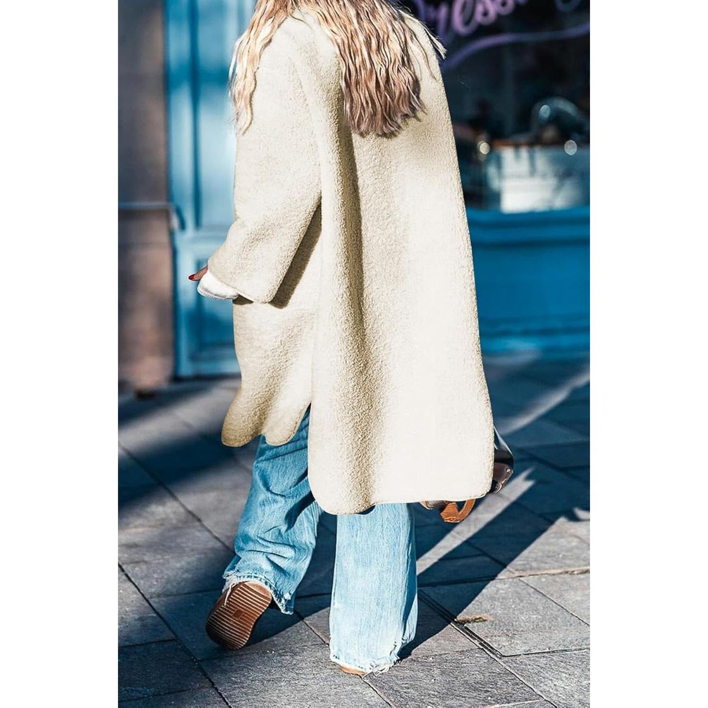 Women 2025 Winter Faux Fur Coats Fuzzy Fleece Open Front Outerwear Button down Sherpa Long Jackets