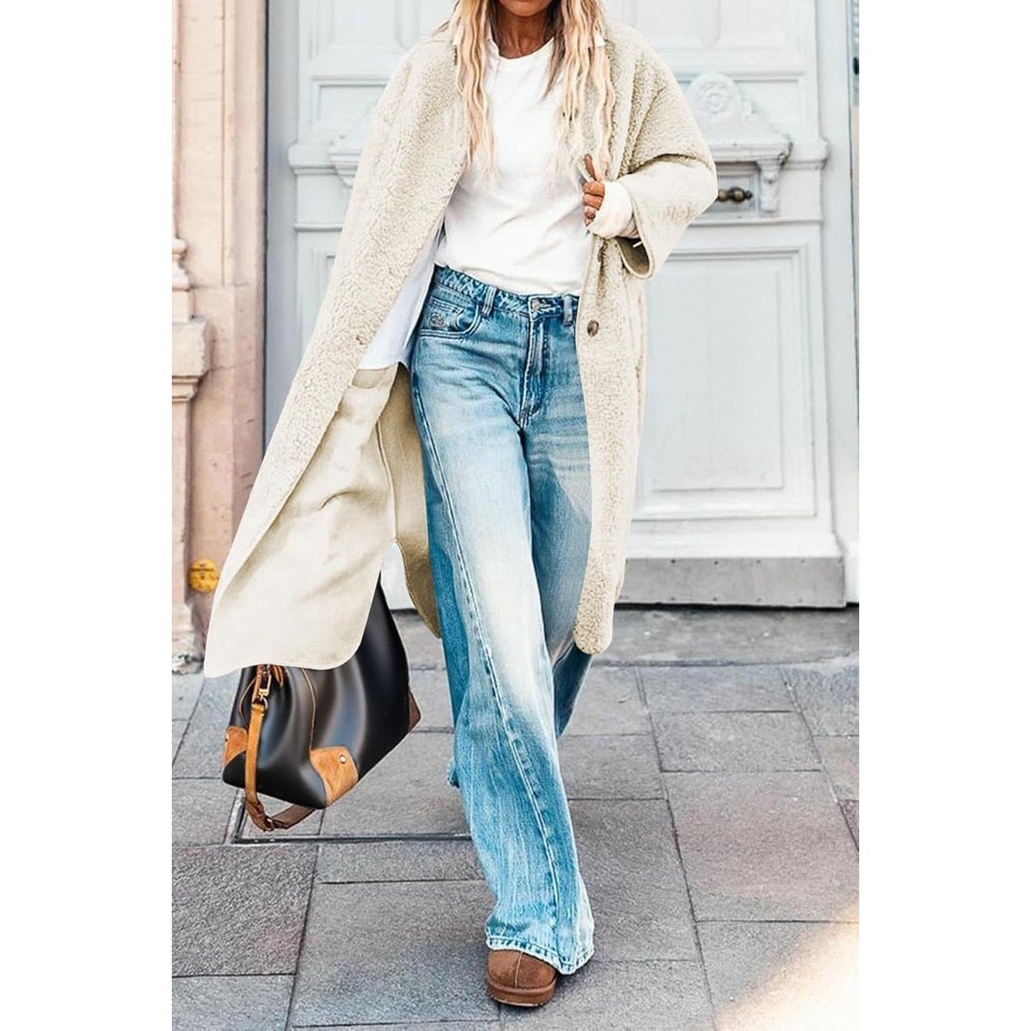 Women 2025 Winter Faux Fur Coats Fuzzy Fleece Open Front Outerwear Button down Sherpa Long Jackets