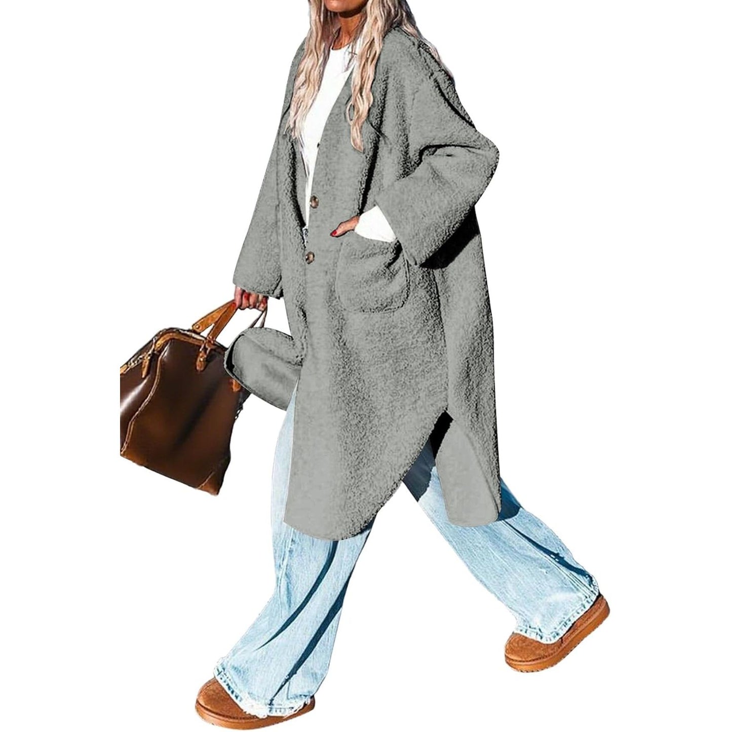 Women 2025 Winter Faux Fur Coats Fuzzy Fleece Open Front Outerwear Button down Sherpa Long Jackets