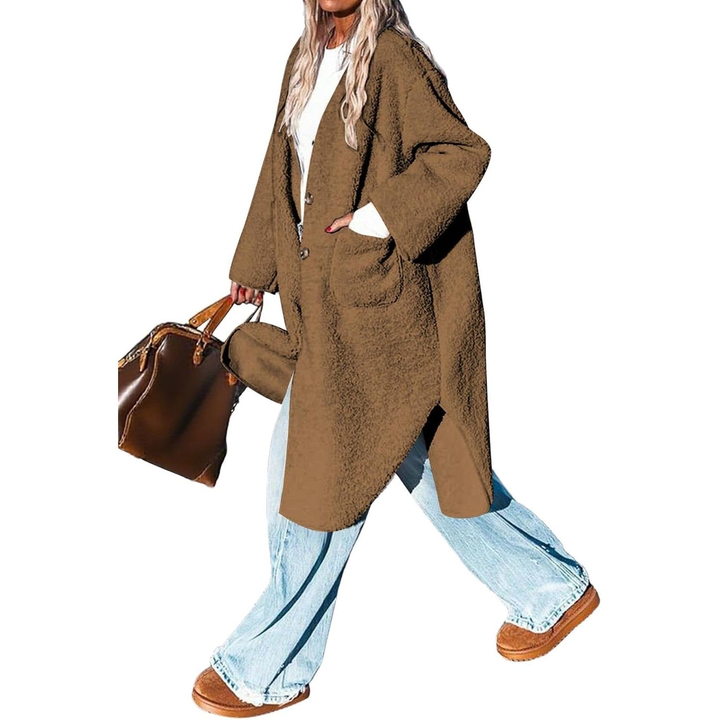 Women 2025 Winter Faux Fur Coats Fuzzy Fleece Open Front Outerwear Button down Sherpa Long Jackets