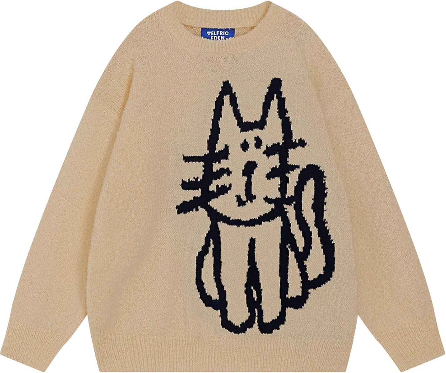 Women'S Pullover Sweater Hand Drawn Cat Graphic Printed Oversized Sweater Fall Winter Fashion Couple Tops