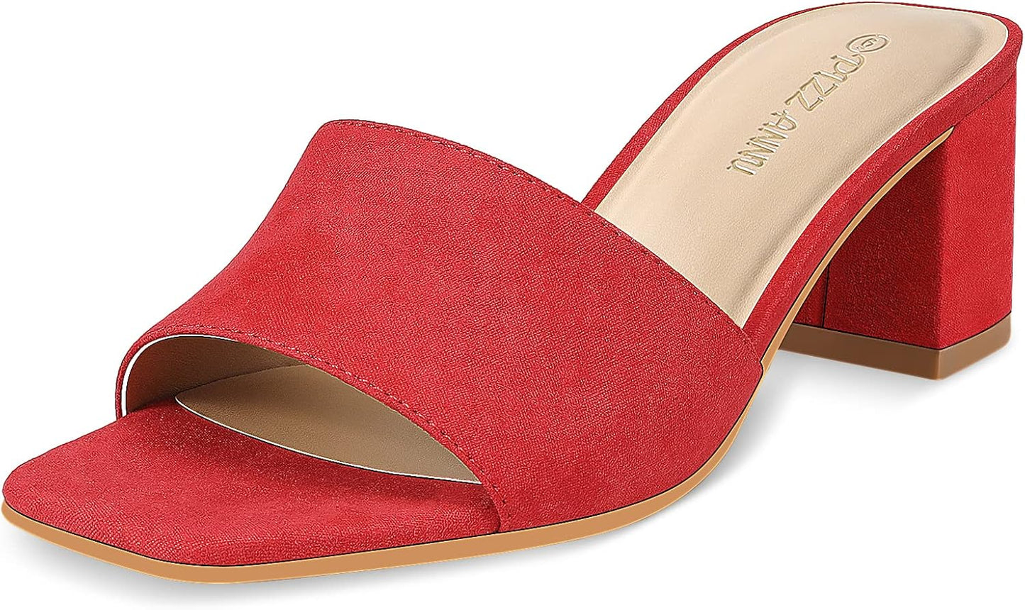 Women'S Square Open Toe Heels Sandals Low Block Chunky Heeled Sandal Slip on Mules Comfortable Casual Dress Pumps Shoes