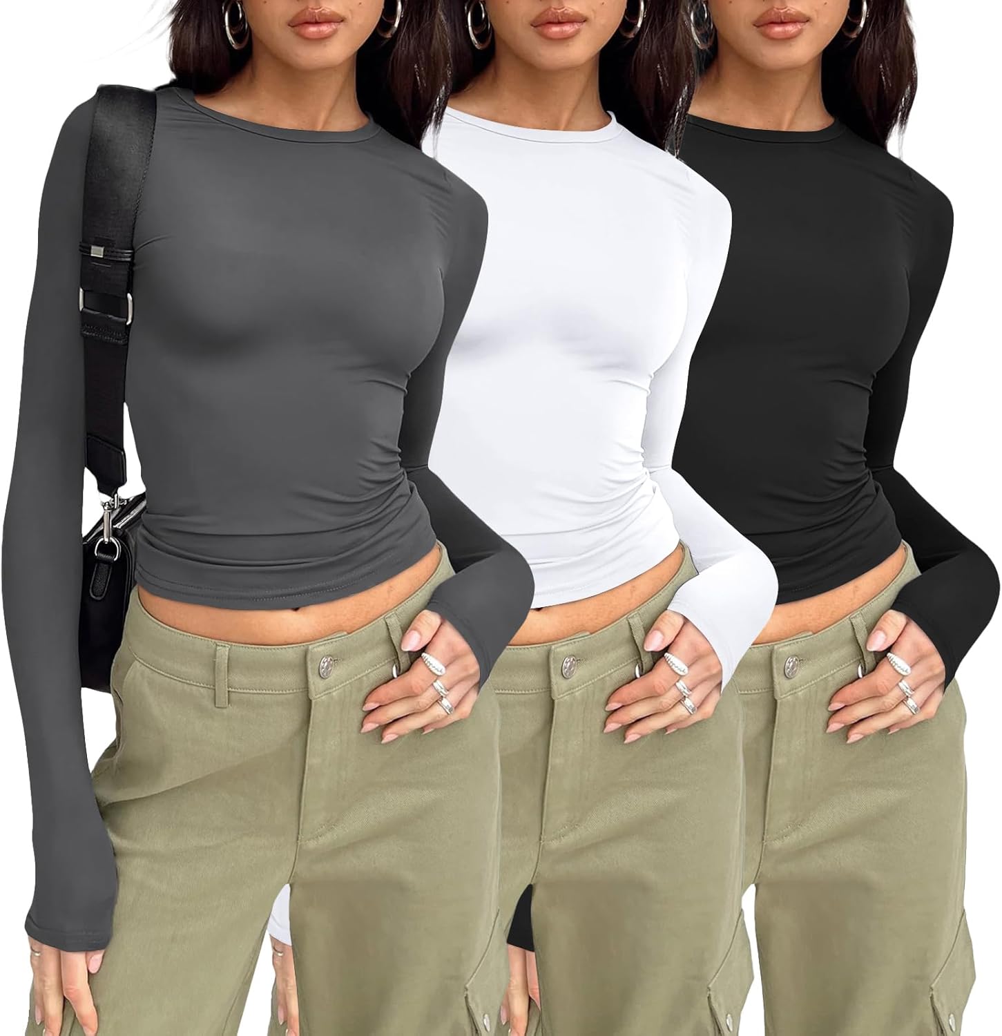 3 Pack Womens Long Sleeve T Shirts Fall Fashion Basic Going Out Crop Tops Slim Fitted Winter Clothes 2025