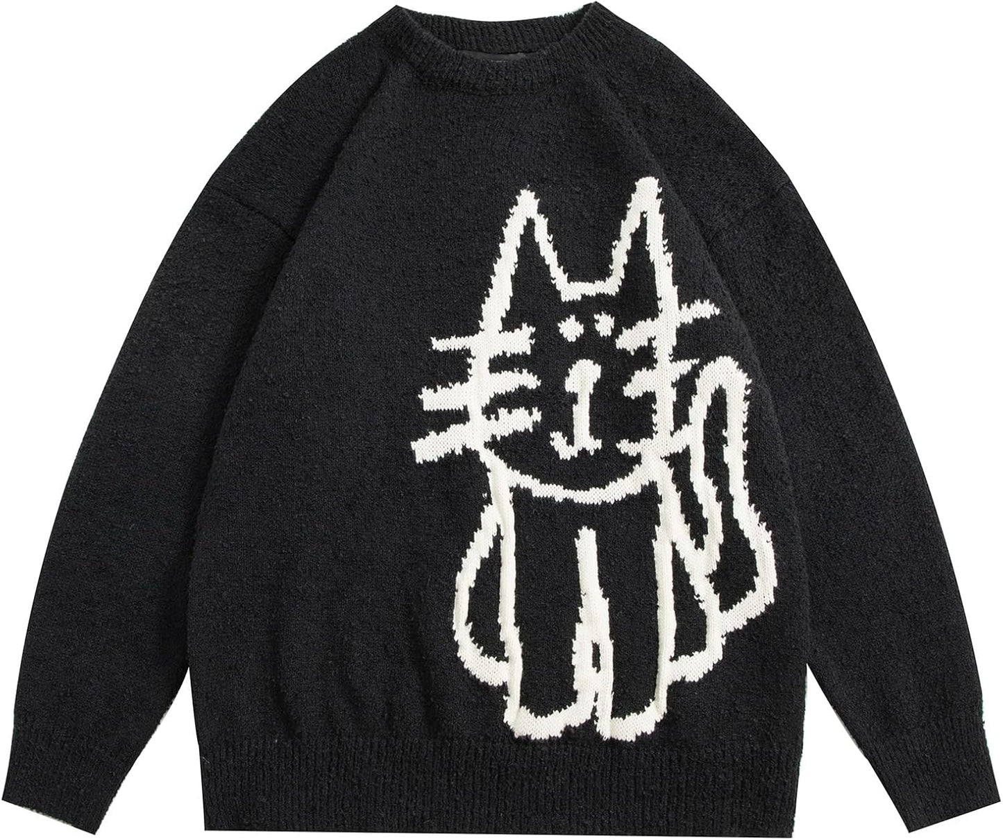 Women'S Pullover Sweater Hand Drawn Cat Graphic Printed Oversized Sweater Fall Winter Fashion Couple Tops