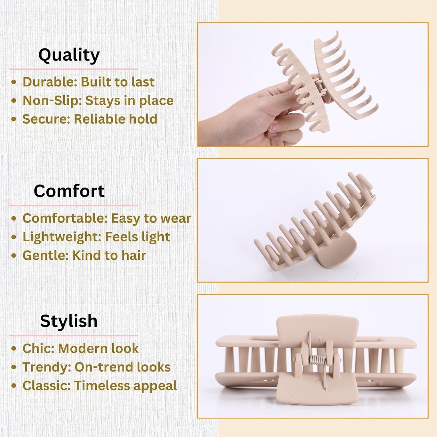 Hair Clips for Women 4.3 Inch Large Hair Claw Clips for Women Thin Thick Curly Hair, Big Matte Banana Clips,Strong Hold Jaw Clips,Neutral Colors