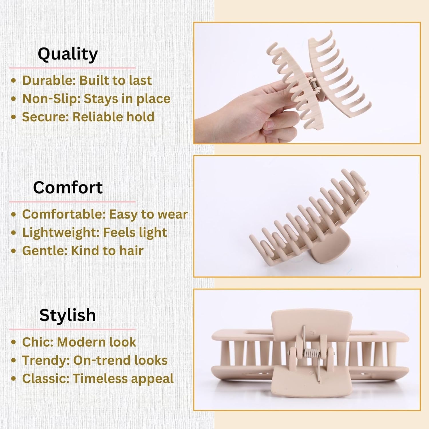 Hair Clips for Women 4.3 Inch Large Hair Claw Clips for Women Thin Thick Curly Hair, Big Matte Banana Clips,Strong Hold Jaw Clips,Neutral Colors