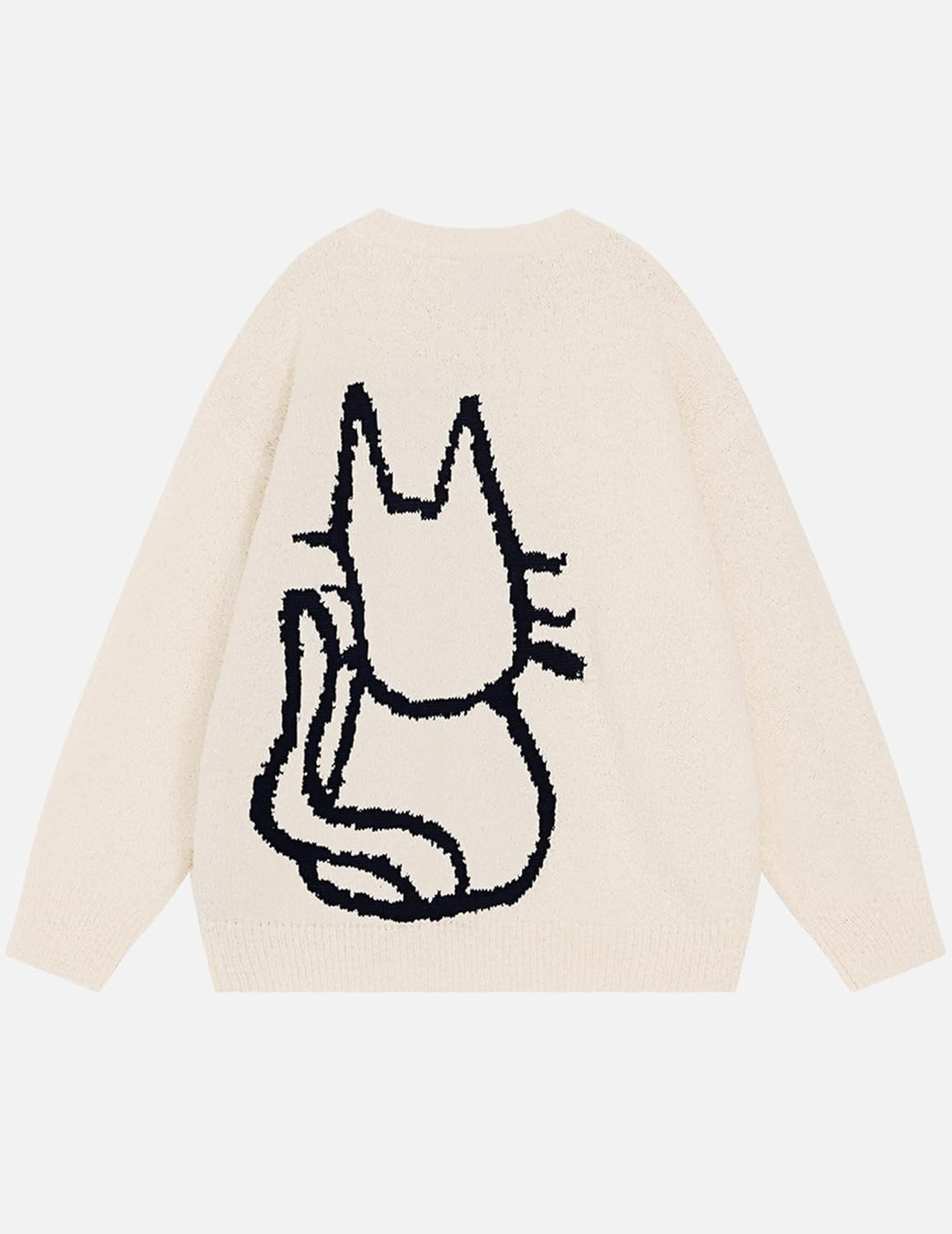 Women'S Pullover Sweater Hand Drawn Cat Graphic Printed Oversized Sweater Fall Winter Fashion Couple Tops