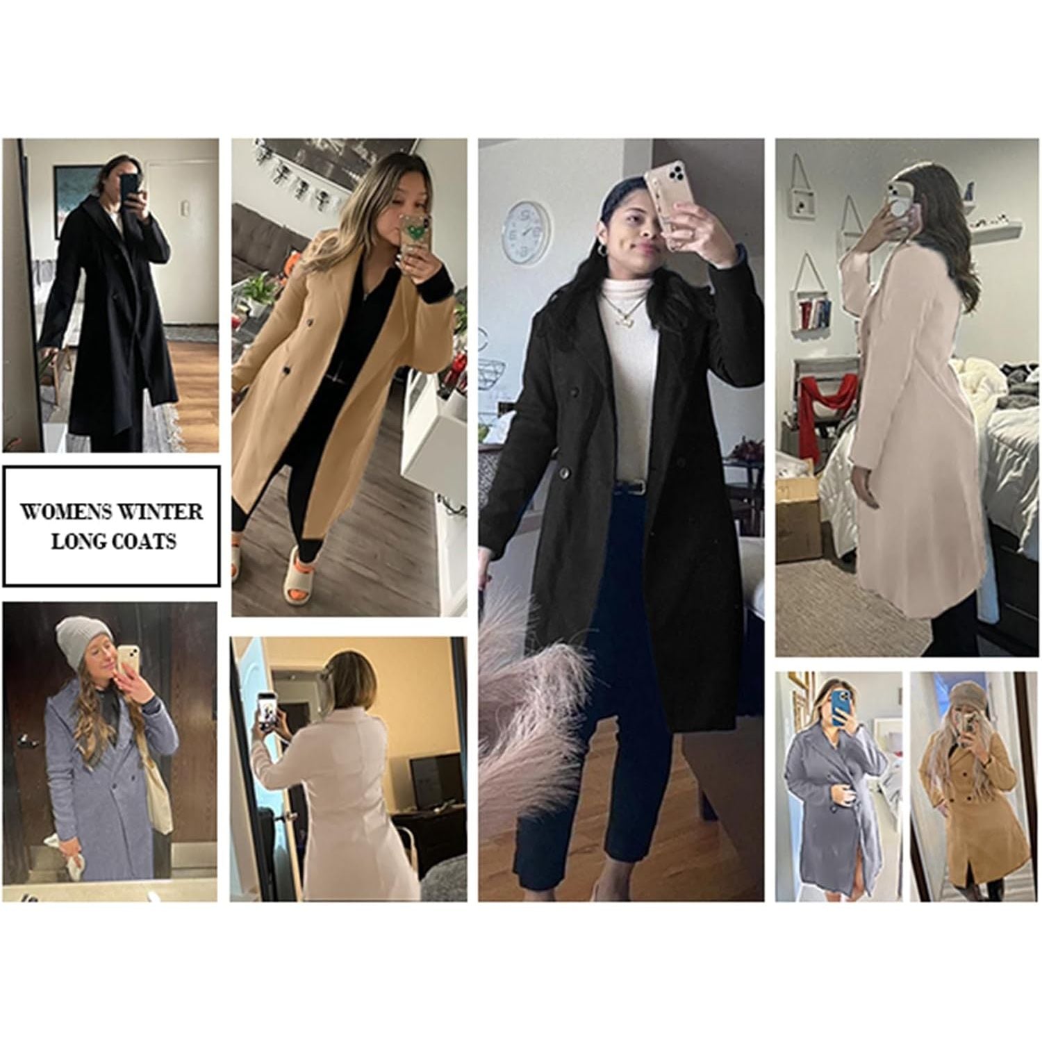 Womens Long Double Breasted Coats Lapel Collar Pea Coat Winter Slim Fit Jackets Trench Coat Outwear