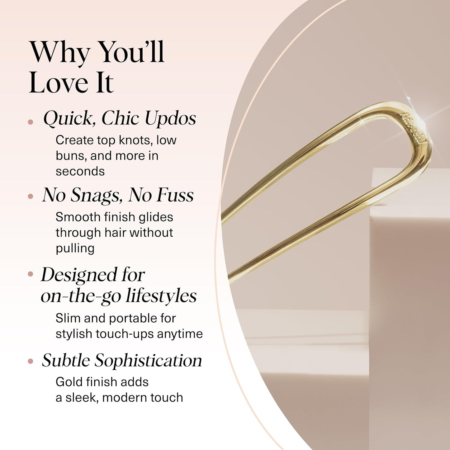 French Hair Pins for Women – Elegant & Durable Metal Hair Fork for Updos, Chignon, Bun & Twist Hairstyles, Secure Hold All Day, Comfortable Fit- Gold, 1Pc