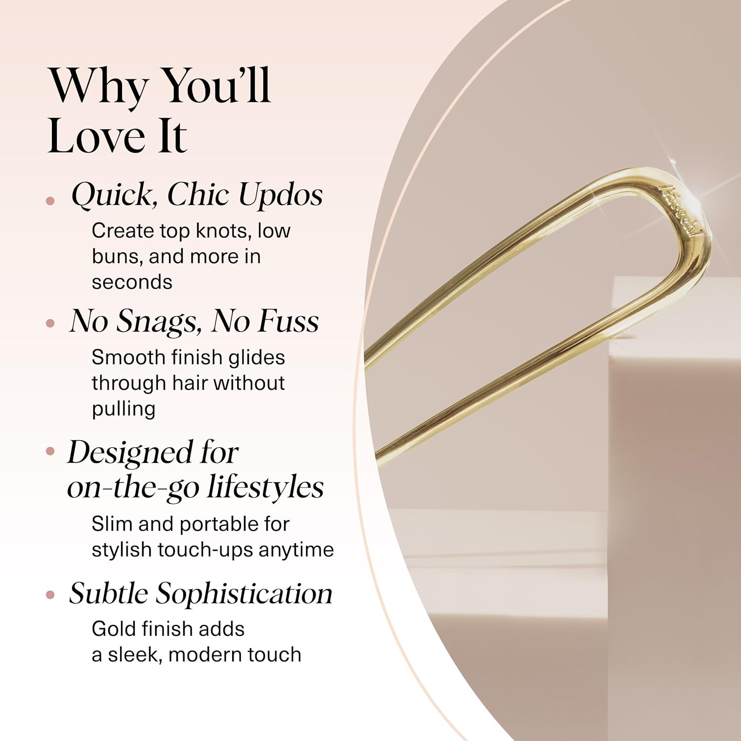 French Hair Pins for Women – Elegant & Durable Metal Hair Fork for Updos, Chignon, Bun & Twist Hairstyles, Secure Hold All Day, Comfortable Fit- Gold, 1Pc